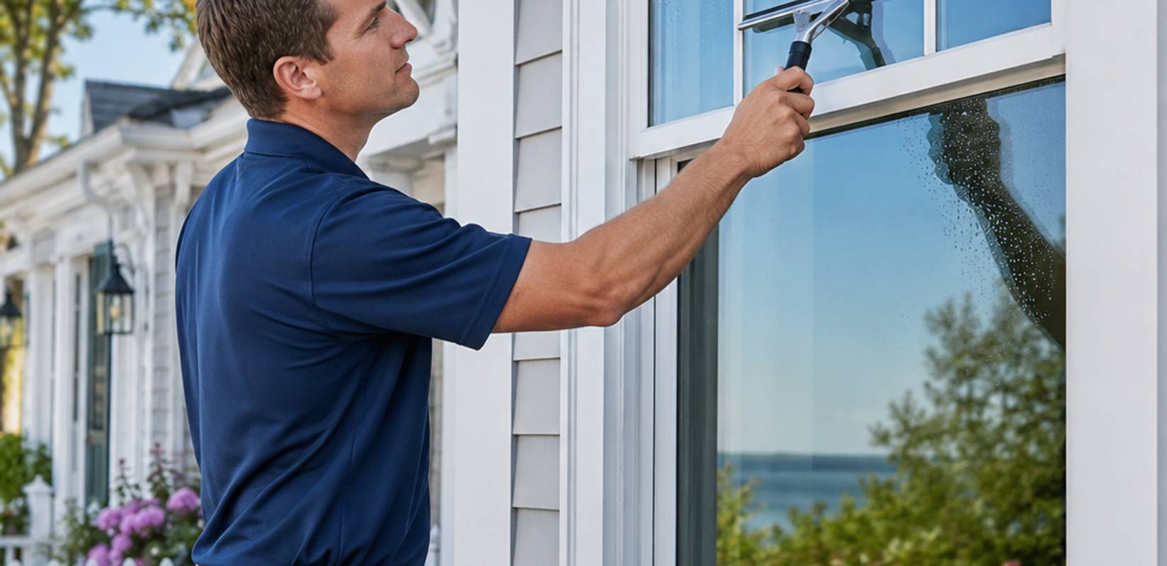 A professional cleaner leaves streak-free glass at a Concord NH home.