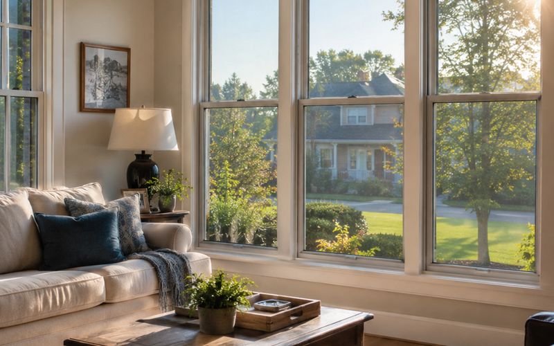 Afternoon sun fills a Manchester NH living room while window film cuts heat and glare.