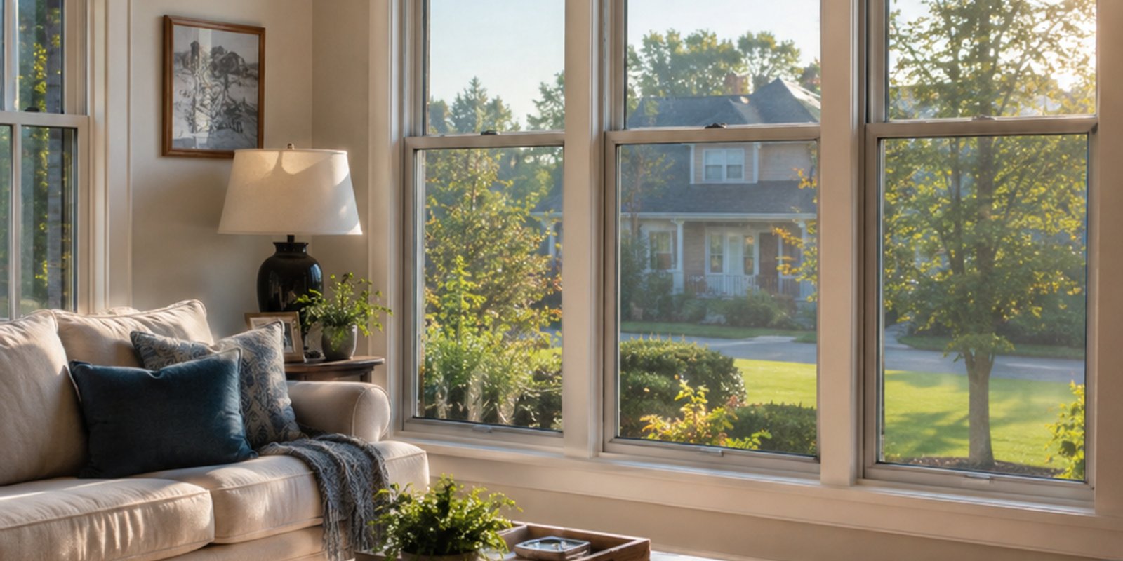 Afternoon sun fills a Manchester NH living room while window film cuts heat and glare.