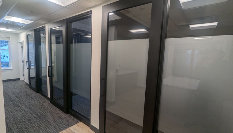 Close-up detail of security film on glass